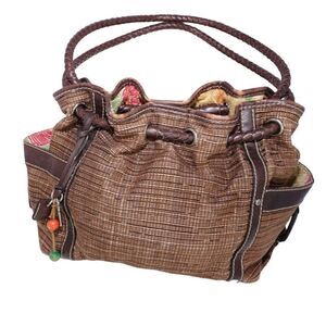 Fossil Brown HOBO Bag with Bead Keychains and Braided Leather Straps